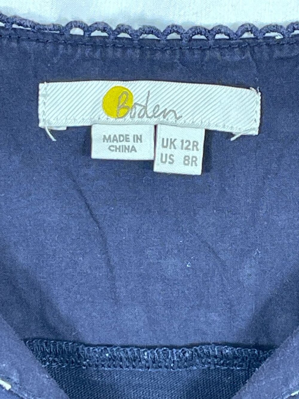 Boden Navy Embroidered Shift Dress Tassel Tie Cotton Blend US 8 - Picture 4 of 9